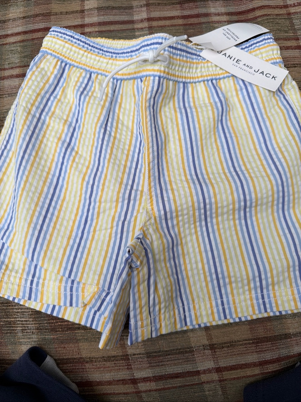 Janie and Jack Yellow and Light Blue Striped Elastic Waist Shorts